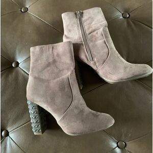 Rhinestones Heels Tan Faux Suede Ankle Boots